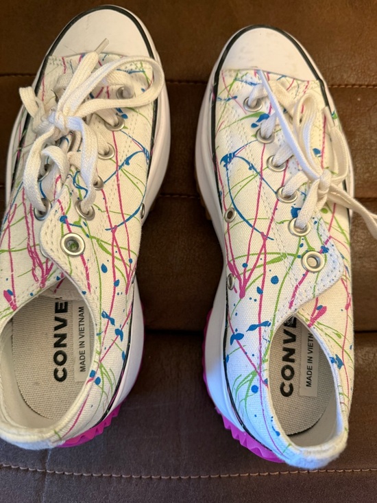 Converse Shoes - Converse Women’s White Canvas Low Top Sneakers with Paint-Splatter